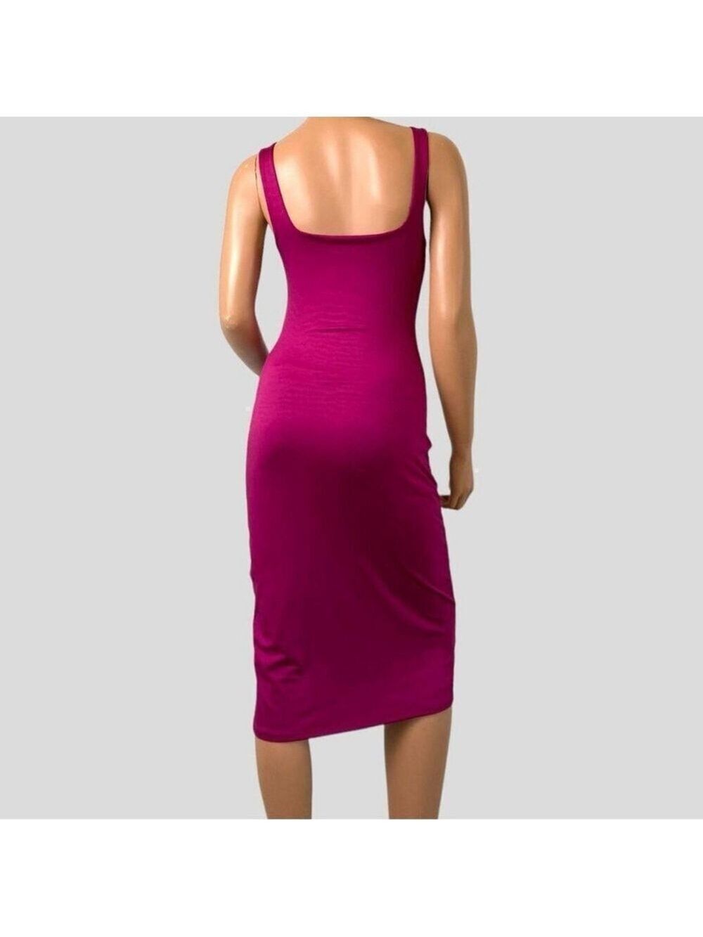 Sincerely Jules Hot Fuchsia M Slinky Sleeveless Square Neck Bodycon Midi Dress - Picture 3 of 6